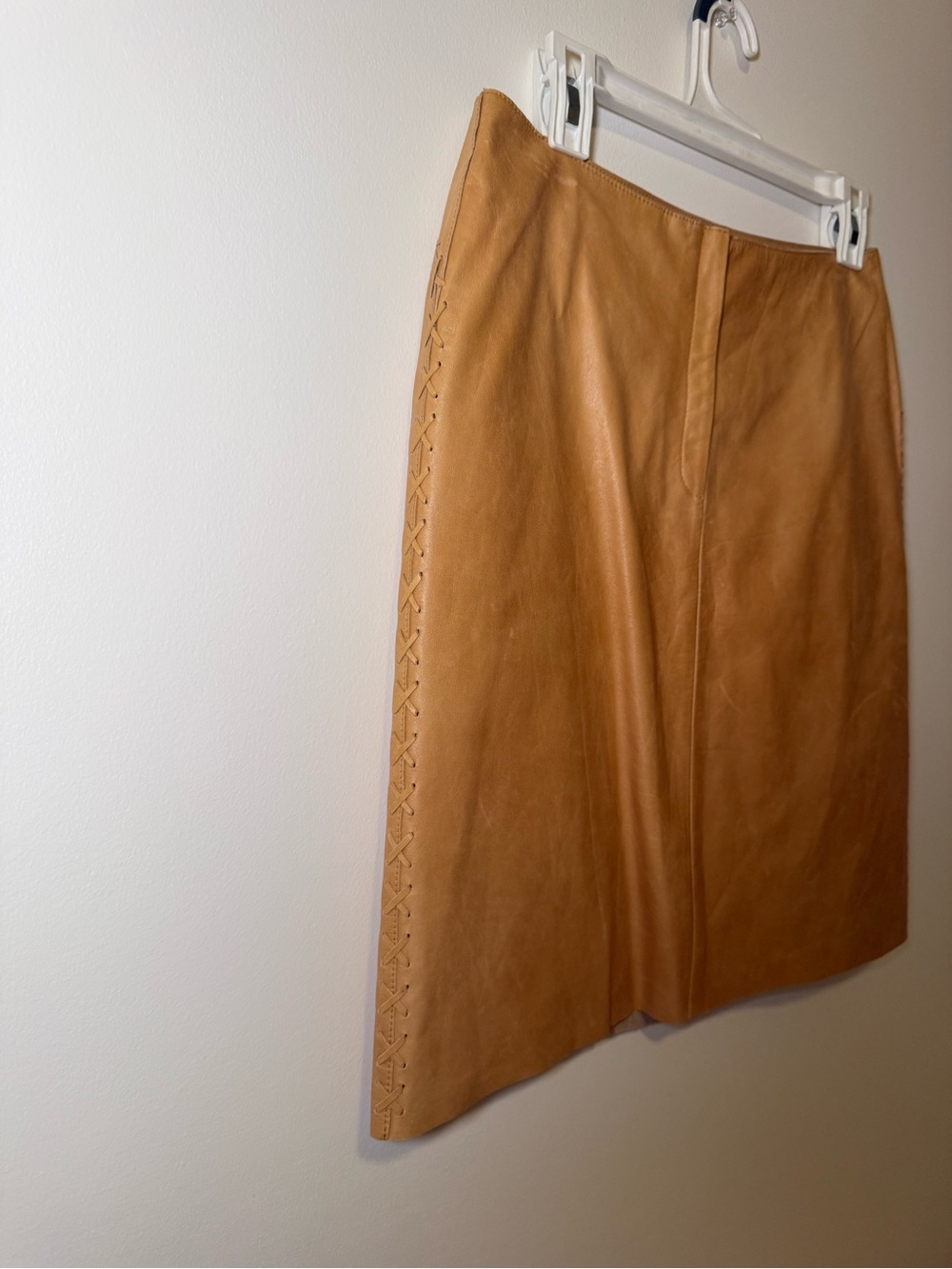 Tan Leather Mid Skirt